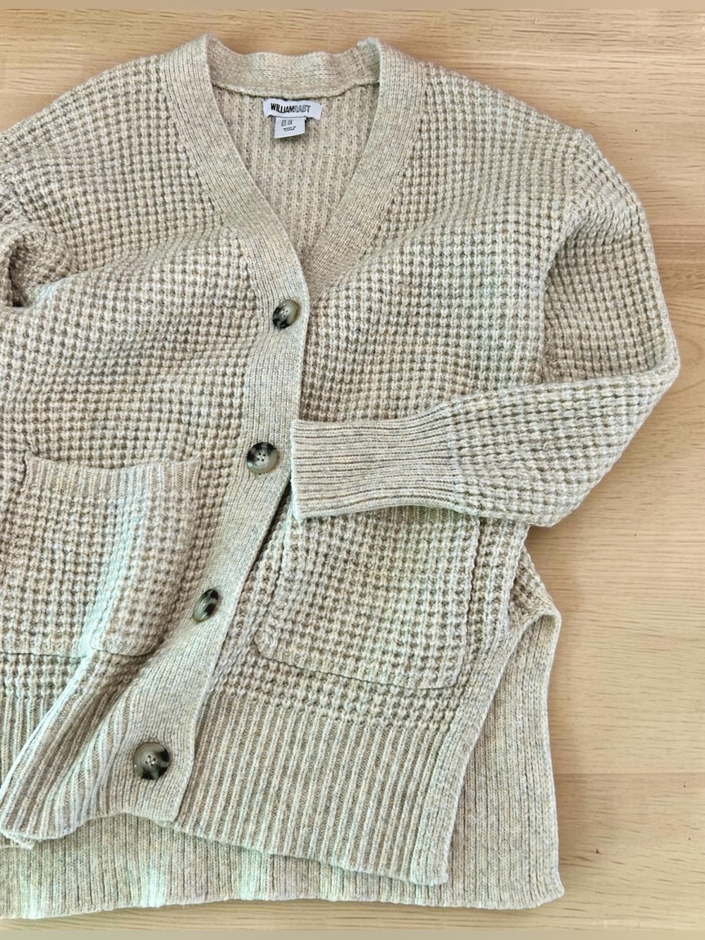 William Rast Beige Waffle Knit Oversized Cardigan - Size XS - Picture 5 of 6
